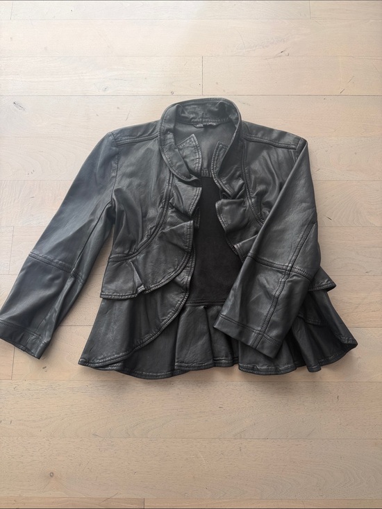 Marissa Webb Jackets & Blazers - Marissa Webb Black Leather Ruffle-Trim Jacket